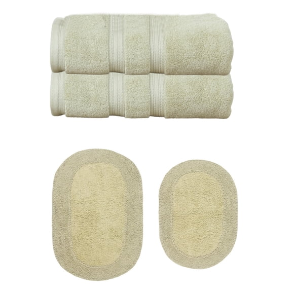 Home Weavers Double Ruffle 100% Cotton 4-Piece Bath Towel and Bath Rug Set, 2 Towels, 2 Bath Rugs, Green