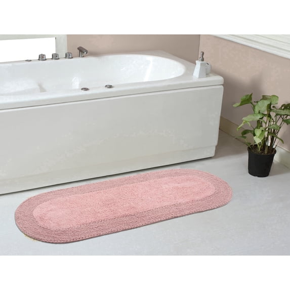 Home Weavers Double Ruffle Bathroom Rug 100% Cotton Bathroom Rugs Set, Washable Rug, Soft Cotton and Water Absorbent bath Rug, Kitchen Mat, Bath Rug, Bath Floor Mat Non Slip, 21"x54" Runner Pink