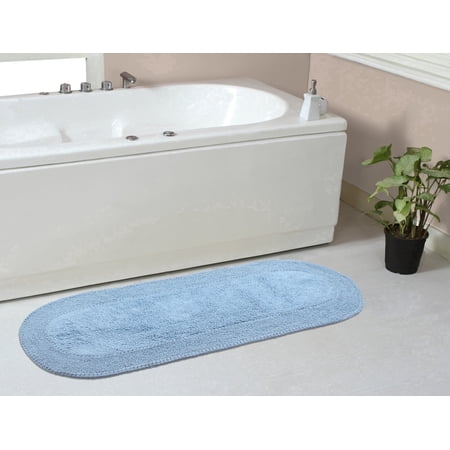 Home Weavers Double Ruffle Bathroom Rug 100% Cotton Bathroom Rugs Set, Washable Rug, Soft Cotton and Water Absorbent bath Rug, Kitchen Mat, Bath Rug, Bath Floor Mat Non Slip, 21"x54" Runner Blue