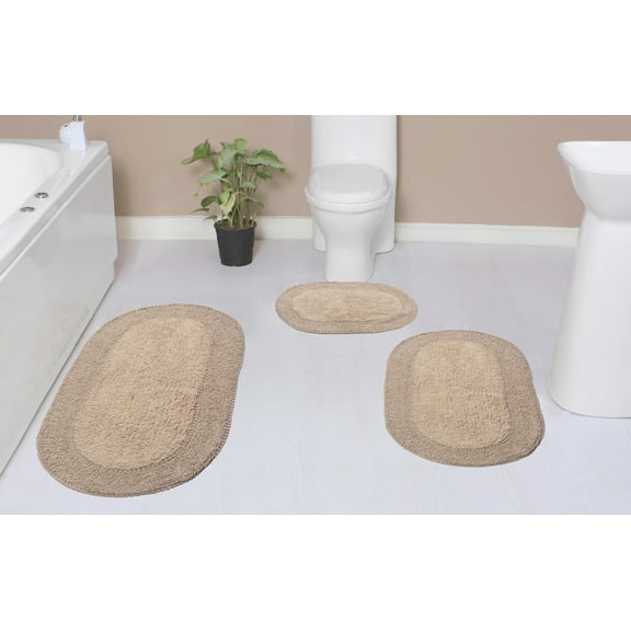 Home Weavers Double Ruffle Collection 100% Cotton Bathroom Rugs Set, Washable Rug, Extra and Absorbent bath Rug, Kitchen Mat, Bath Mat Set, Bath Floor Mat Non Slip, 3 Piece Set with Runner, Linen Rug