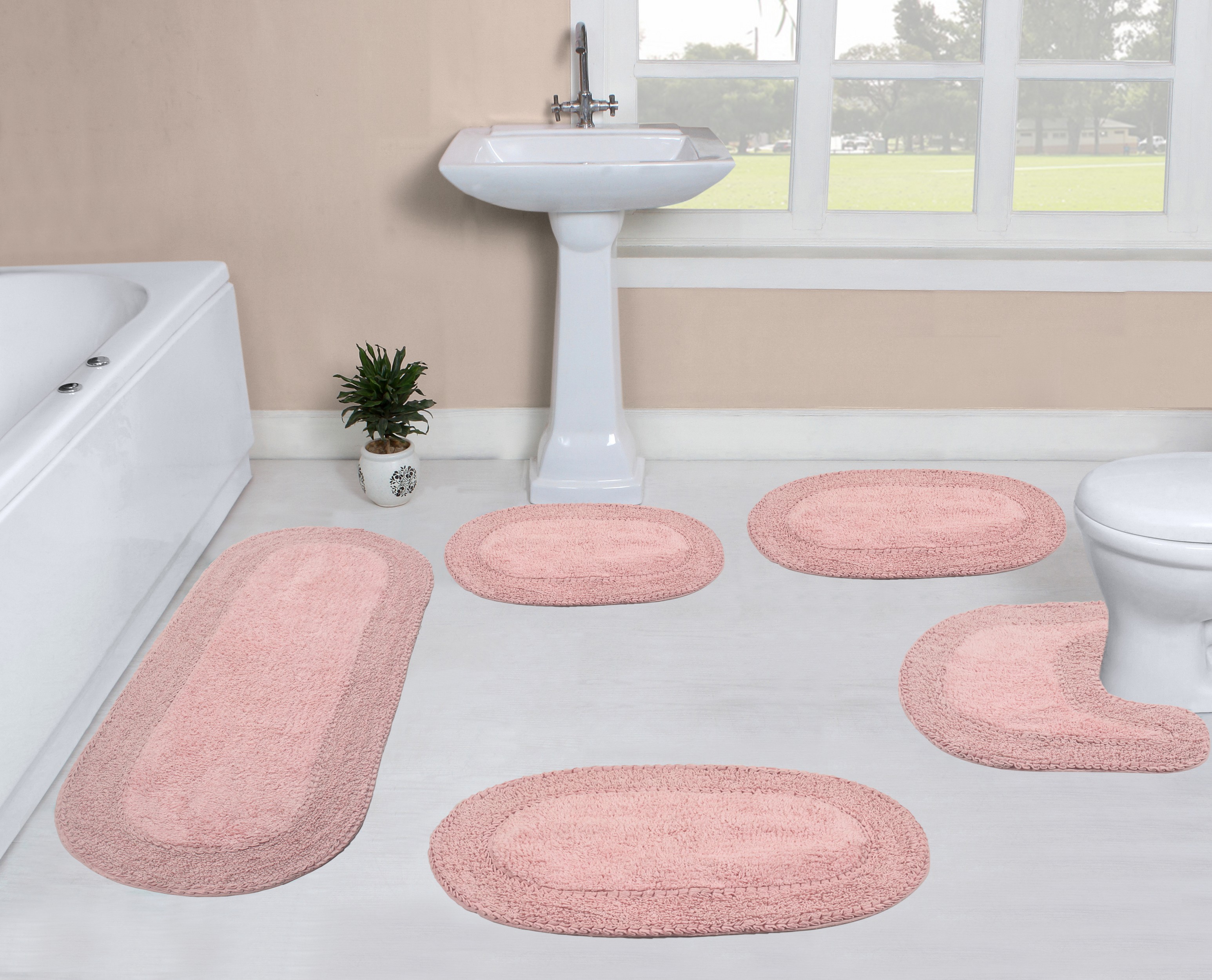 Home Weavers Double Ruffle Collection 100 Cotton Bathroom Rugs Set