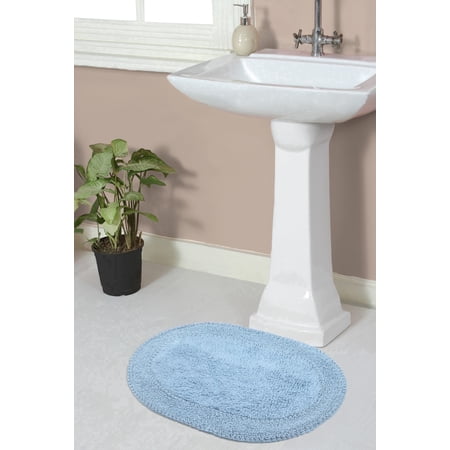 Home Weavers Double Ruffle Collection 100% Cotton Bathroom Rugs Set, Washable Rug, Extra Soft and Water Absorbent bath Rug, Kitchen Mat, Bath Mat Set, Non Slip Bath Floor Rug, 17"x24" Rectangle, Blue