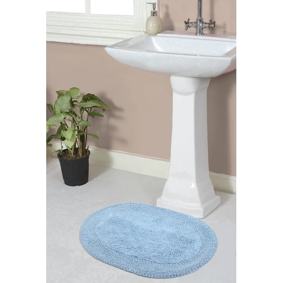 Home Weavers Double Ruffle Collection 100% Cotton Bathroom Rugs Set, Washable Rug, Extra Soft and Water Absorbent bath Rug, Kitchen Mat, Bath Mat Set, Non Slip Bath Floor Rug, 17"x24" Rectangle, Blue