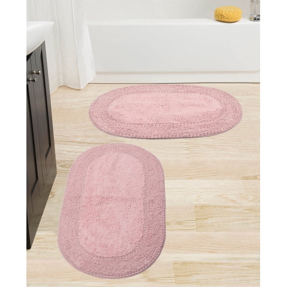 Home Weavers Double Ruffle Collection 100% Cotton Non-Slip Bathroom Rug Set Machine Washable Bath rug-21"x34", Bathroom Rug- 24"x40", Pink Color 2 Piece Bath rug set
