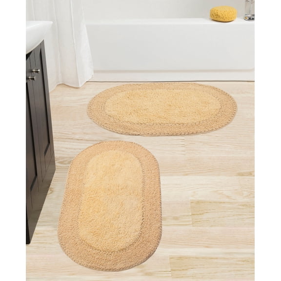 Home Weavers Double Ruffle Collection 100% Cotton Non-Slip Bathroom Rug Set Machine Washable Bath Rug-21"x34", Bathroom Rug- 24"x40", Yellow Color 2 Piece Bath Rug set