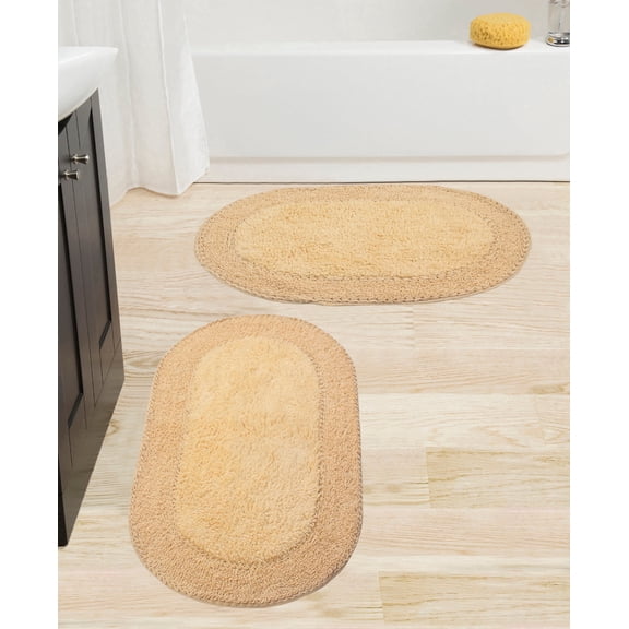 Home Weavers Double Ruffle Collection 100% Cotton Non-Slip Bathroom Rug Set Machine Washable Bath Rug-21"x34", Bathroom Rug- 24"x40", Yellow Color 2 Piece Bath Rug set
