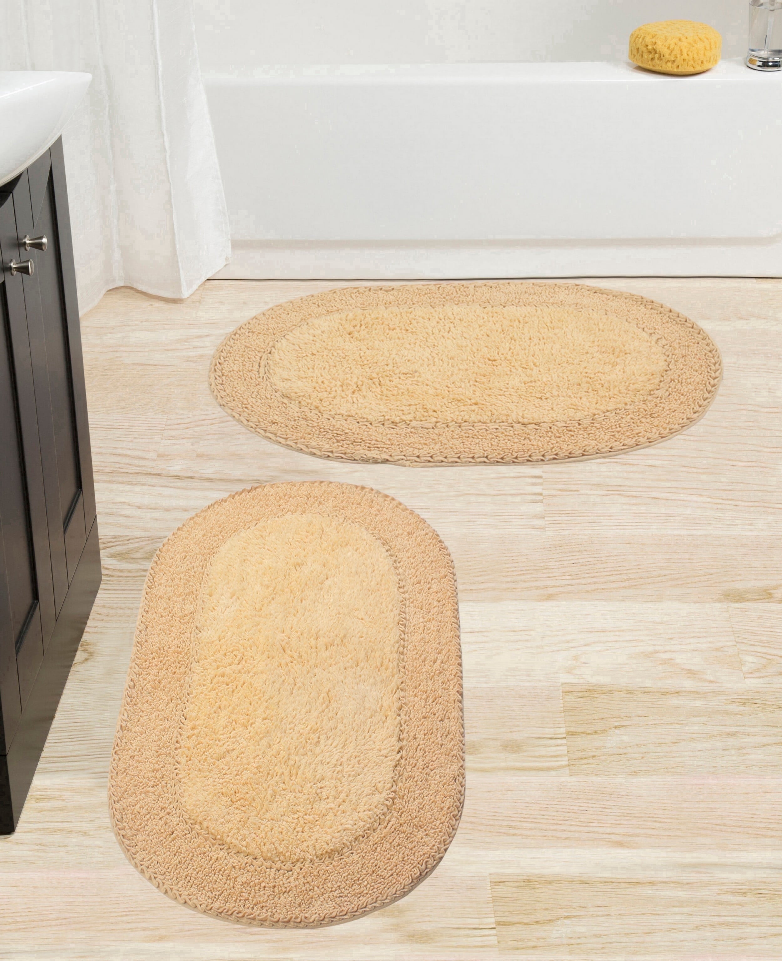 Home Weavers Double Ruffle Collection 100% Cotton Non-Slip Bathroom Rug Set Machine Washable Bath Rug-21"x34", Bathroom Rug- 24"x40", Yellow Color 2 Piece Bath Rug set