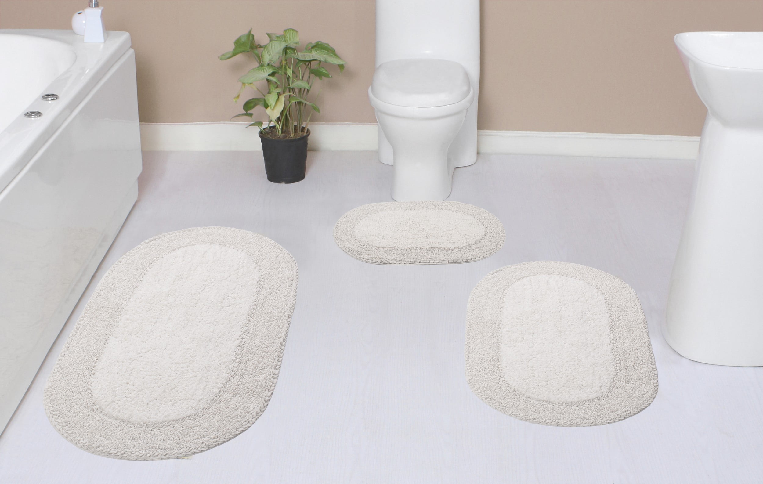 Ivory Cotton Double Ruffle Bathroom Rug Set