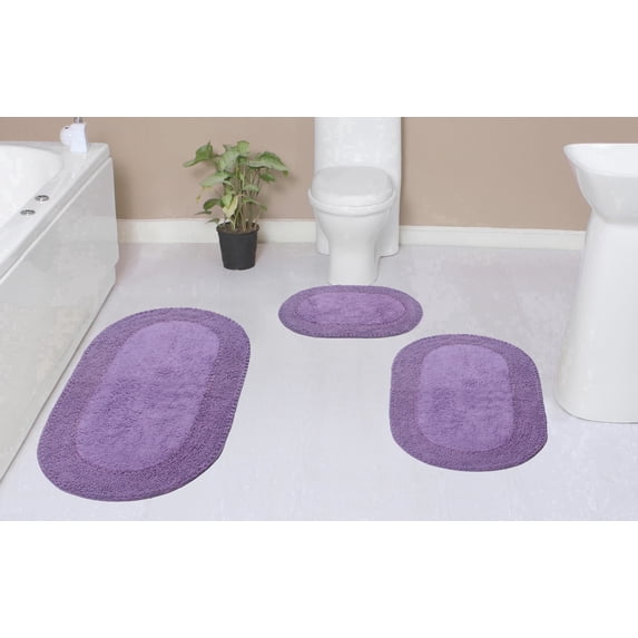 Home Weavers Double Ruffle Collection 100% Cotton Non-Slip Bathroom Rug Set Machine Washable Bathroom Rug-17"x24", Bath Rug- 21"x34", Runner- 21"x54", Purple Color 3 Piece Bath Rug set