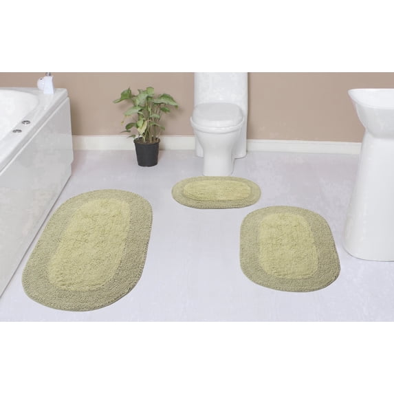 Home Weavers Double Ruffle Collection 100% Cotton Non-Slip Bathroom Rug Set Machine Washable Bathroom Rug-17"x24", Bath Rug- 21"x34", Runner- 21"x54", Sage Color 3 Piece Bath Rug set