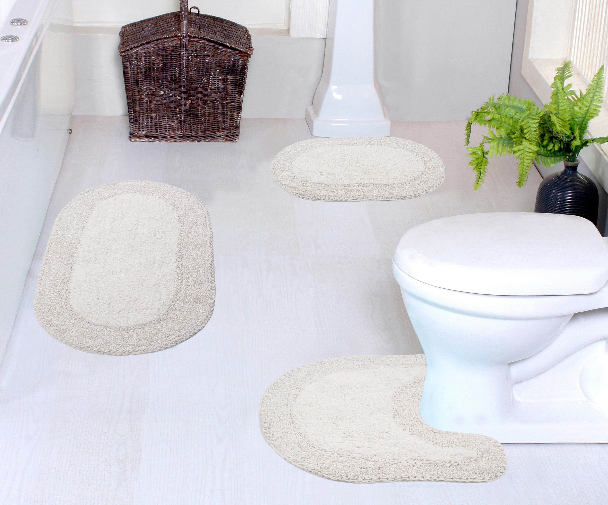 Ivory Cotton Double Ruffle Bathroom Rug Set