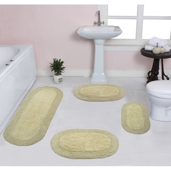 Home Weavers Double Ruffle Collection 100% Cotton Non-Slip Bathroom Rug Set Machine Washable Bathroom Rug, Bath Rug, Bathroom Rug, Runner, Sage Color 4 Piece Bath Rug set