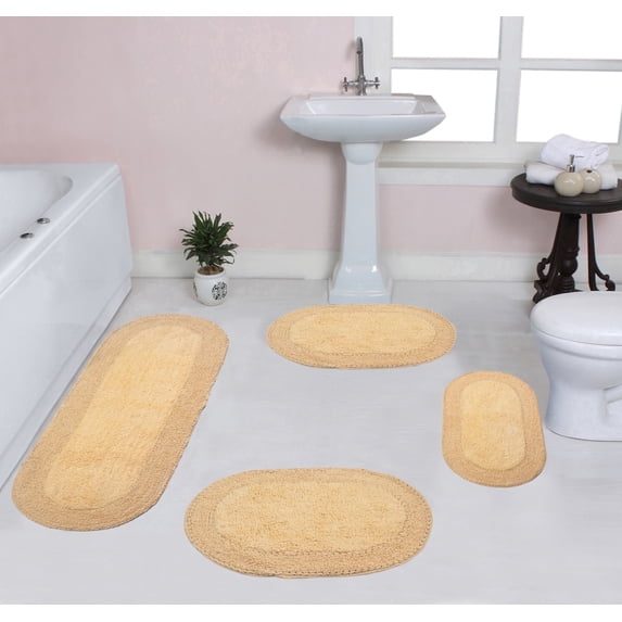 Home Weavers Double Ruffle Collection 100% Cotton Non-Slip Bathroom Rug Set Machine Washable Bathroom Rug, Bath Rug, Bathroom Rug, Runner, Yellow Color 4 Piece Bath Rug set