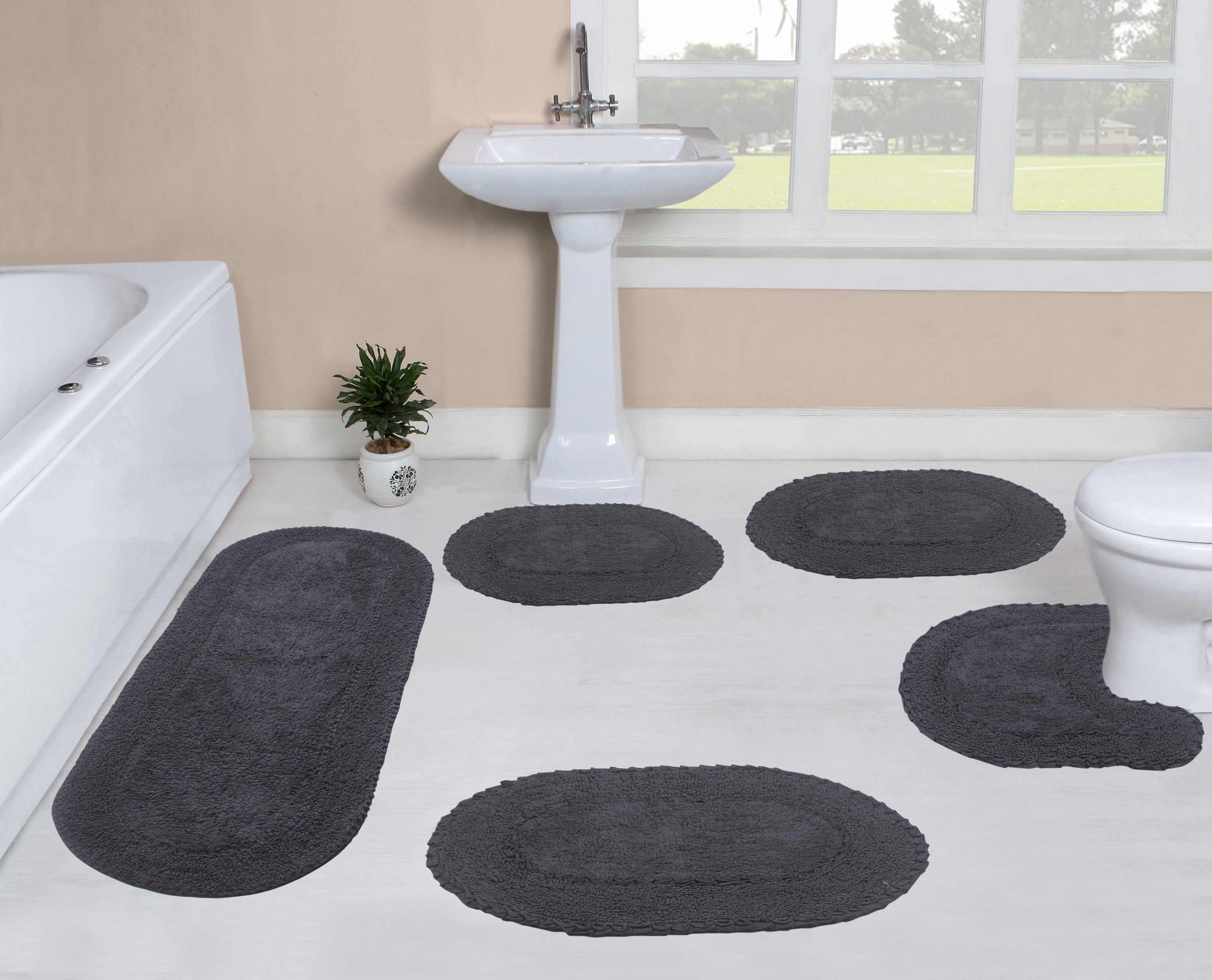 Home Weavers Double Ruffle Collection 100% Cotton Non-Slip Bathroom Rug Set Machine Washable ...