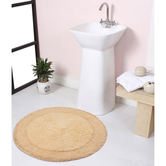 Home Weavers Double Ruffle Collection 100% Cotton Tufted Round Shape Bathroom Rug, Soft and Absorbent Bath Rugs, Non-Slip Bath Rug, Machine Wash Dry Bath Mats for Bathroom Floor- 28" Round, Yellow