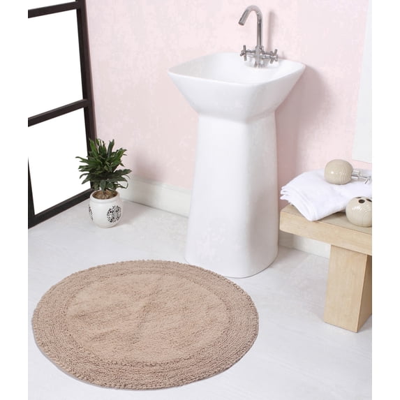 Home Weavers Double Ruffle Collection 100% Cotton Tufted Round Shape Bathroom Rug, Soft and Absorbent Bath Rugs, Non-Slip Bath Rug, Machine Wash Dry Bath Mats for Bathroom Floor- 28" Round, Linen