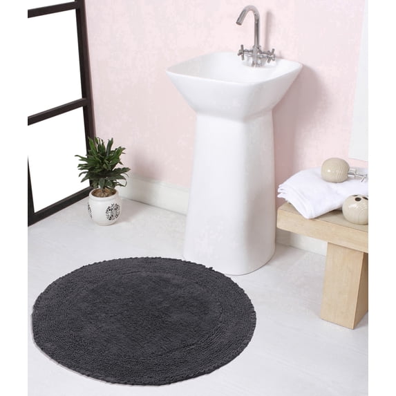 Home Weavers Double Ruffle Collection 100% Cotton Tufted Round Shape Bathroom Rug, Soft and Absorbent Bath Rugs, Non-Slip Bath Rug, Machine Wash Dry Bath Mats for Bathroom Floor- 28" Round, Gray