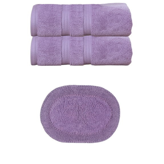 Home Weavers Double Ruffle Collection 100% Soft Cotton 2 Pc Bath Towel Set & 1 Pc 17x24" Bath Rug, Machine Washable (Set of 3) Purple - 17"x24" +