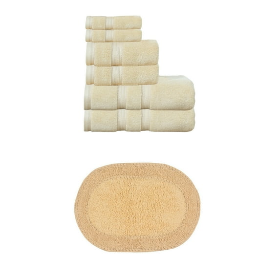 Home Weavers Double Ruffle Collection 100% Soft Cotton 6 Pc Towel Set & 1 Pc 17x24" Bath Rug, Machine Washable (Set of 7) Yellow - 17"x24" +