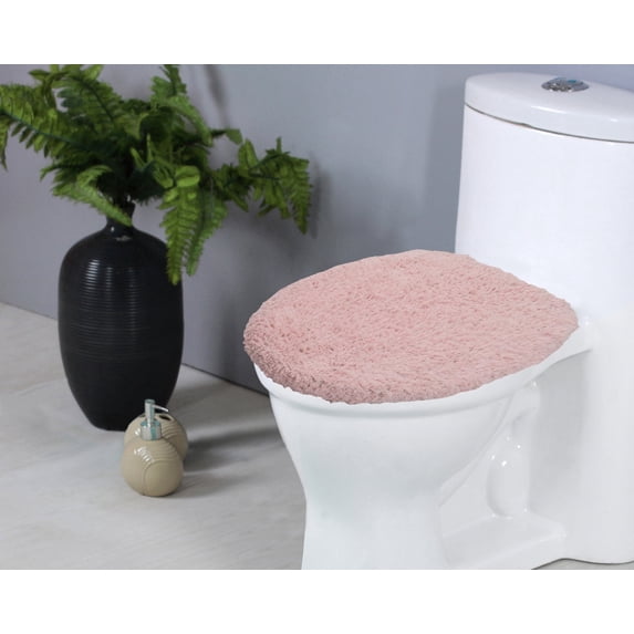 Home Weavers Double Ruffle Collection Toilet Lid Seat Cover, Elastic Edges, 100% Cotton Soft Non Slip Universal Fit for Standard Round Bath Room Bowl Lids, Washable, 18"x18" Toilet Lid Cover, Pink