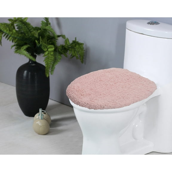 Home Weavers Double Ruffle Collection Toilet Lid Seat Cover, Elastic Edges, 100% Cotton Soft Non Slip Universal Fit for Standard Round Bath Room Bowl Lids, Washable, 18"x18" Toilet Lid Cover, Pink