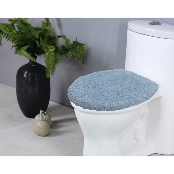 Home Weavers Double Ruffle Collection Toilet Lid Seat Cover, Elastic Edges, 100% Cotton Soft Non Slip Universal Fit for Standard Round Bath Room Bowl Lids, Washable, 18"x18" Toilet Lid Cover, Blue