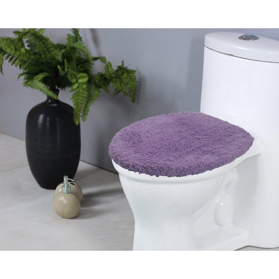 Home Weavers Double Ruffle Collection Toilet Lid Seat Cover, Elastic Edges, 100% Cotton Soft Non Slip Universal Fit for Standard Round Bath Room Bowl Lids, Washable, 18"x18" Toilet Lid Cover, Purple