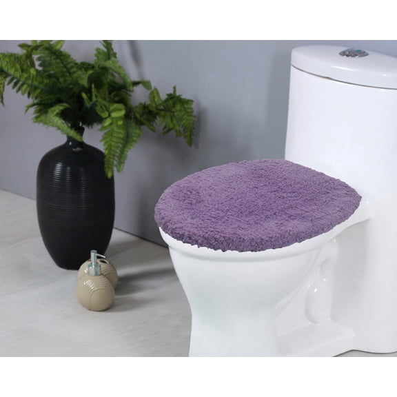 Home Weavers Double Ruffle Collection Toilet Lid Seat Cover, Elastic Edges, 100% Cotton Soft Non Slip Universal Fit for Standard Round Bath Room Bowl Lids, Washable, 18"x18" Toilet Lid Cover, Purple