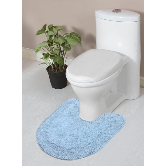 Home Weavers Double Ruffle Collection Toilet Rugs U Shaped Contour, Extra Thick Bathroom Rug, Non-Slip Contour Mat for Bathroom, 100% Cotton Soft & Absorbent, Machine Washable, 20"x20" Contour, Blue