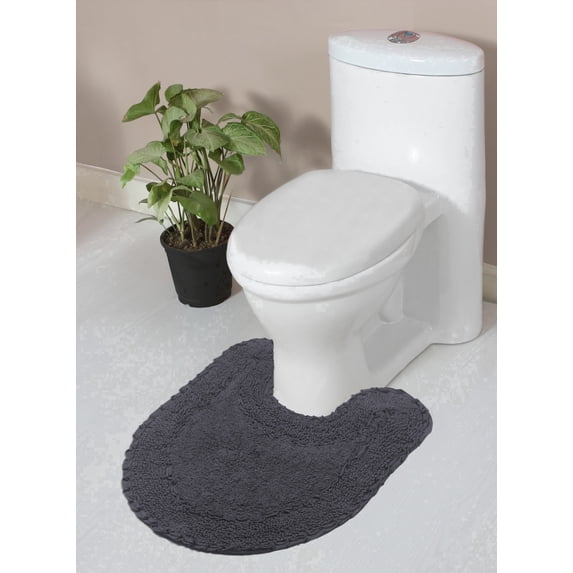 Home Weavers Double Ruffle Collection Toilet Rugs U Shaped Contour, Extra Thick Bathroom Rug, Non-Slip Contour Mat for Bathroom, 100% Cotton Soft & Absorbent, Machine Washable, 20"x20" Contour, Gray