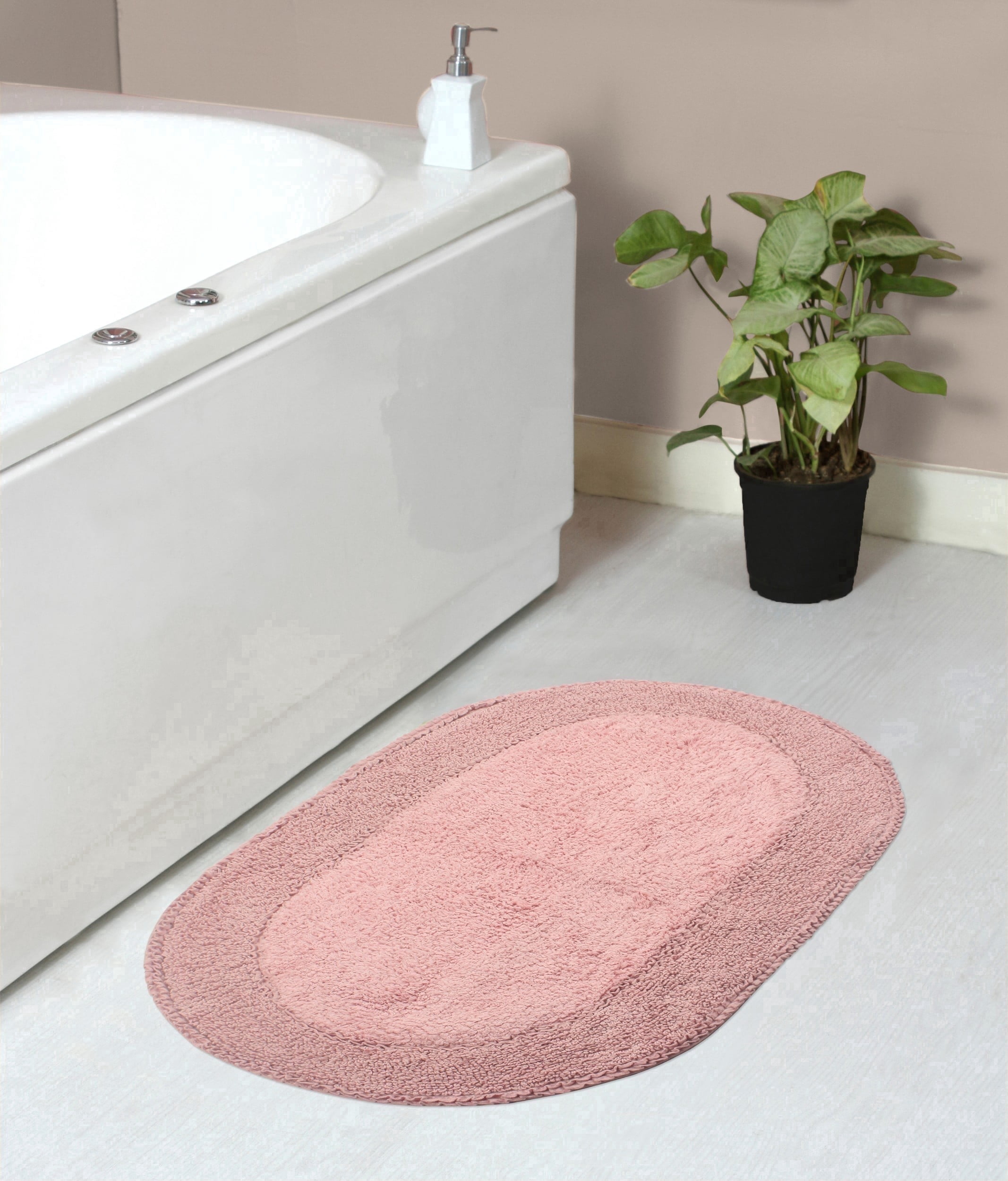 Home Weavers Double Ruffle Bathroom Rug, Pink Cotton Absorbent Mat ...