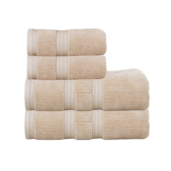 Home Weavers Elegance Essentials 550GSM 100% Cotton Zero Twist Super Absorbent Bath Towel Set (2 Bath Towel, 2 Hand Towel) - (Set of 4), Linen