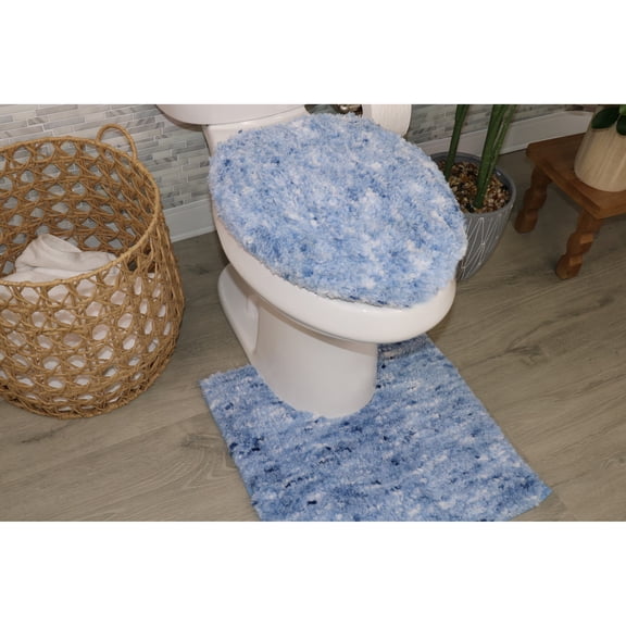 Essential 2-Piece Bathroom Contour and Toilet Lid Cover Set, Plush Microfiber Contour Rug and Non-Slip Toilet Lid Cover, Ultra Absorbent, Quick-Dry, Machine Washable, Blue