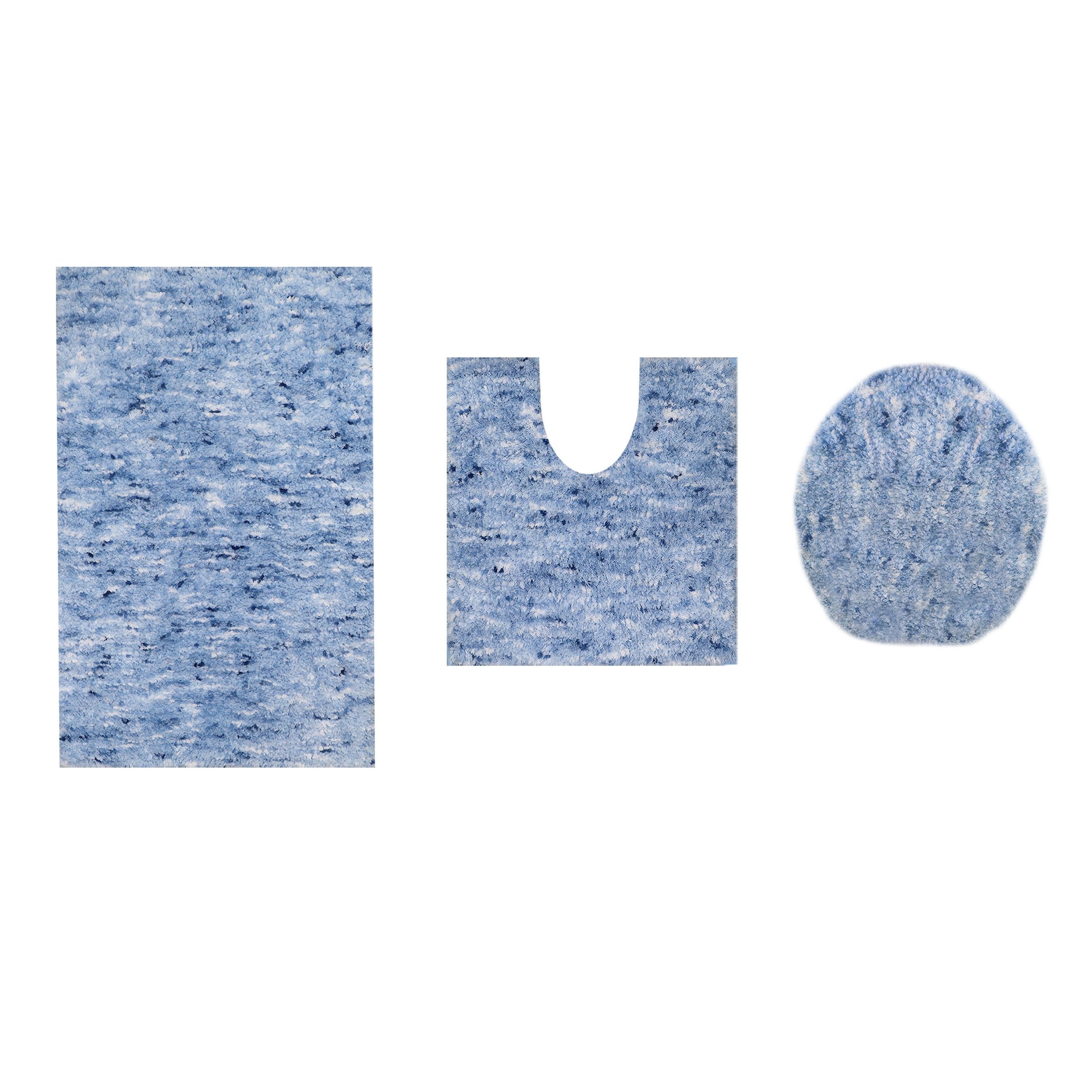 Home Weavers Essential 3-Piece Bathroom Rug Set, Plush Microfiber Bath Mat, U-Shaped Contour Rug and Toilet Lid Cover, Ultra Absorbent, Quick-Dry, Non-Slip Bathroom Mats, Machine Washable, Blue
