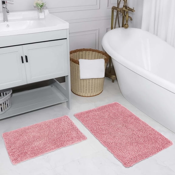 Home Weavers Fantasia Bath Rug 100% Cotton Non-Slip Bathroom Rug Set Machine Washable Bath Rug-21"x34", Bathroom Rug- 24"x40", Pink Color 2 Piece Bath Rug set