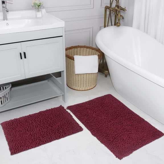 Home Weavers Fantasia Bath Rug 100% Cotton Non-Slip Bathroom Rug Set Machine Washable Bath Rug-21"x34", Bathroom Rug- 24"x40", Red Color 2 Piece Bath Rug set