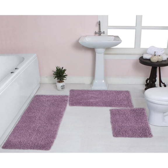 Home Weavers Fantasia Bath Rug 100% Cotton Non-Slip Bathroom Rug Set Machine Washable Bathroom Rug-17"x24", Bath Rug- 21"x34", Runner- 21"x54", Purple Color 3 Piece Bath Rug set