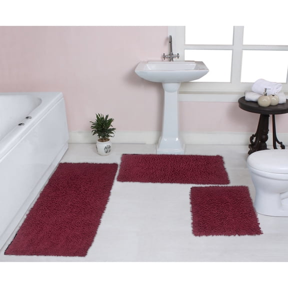 Home Weavers Fantasia Bath Rug 100% Cotton Non-Slip Bathroom Rug Set Machine Washable Bathroom Rug-17"x24", Bath Rug- 21"x34", Runner- 21"x54", Red Color 3 Piece Bath Rug set