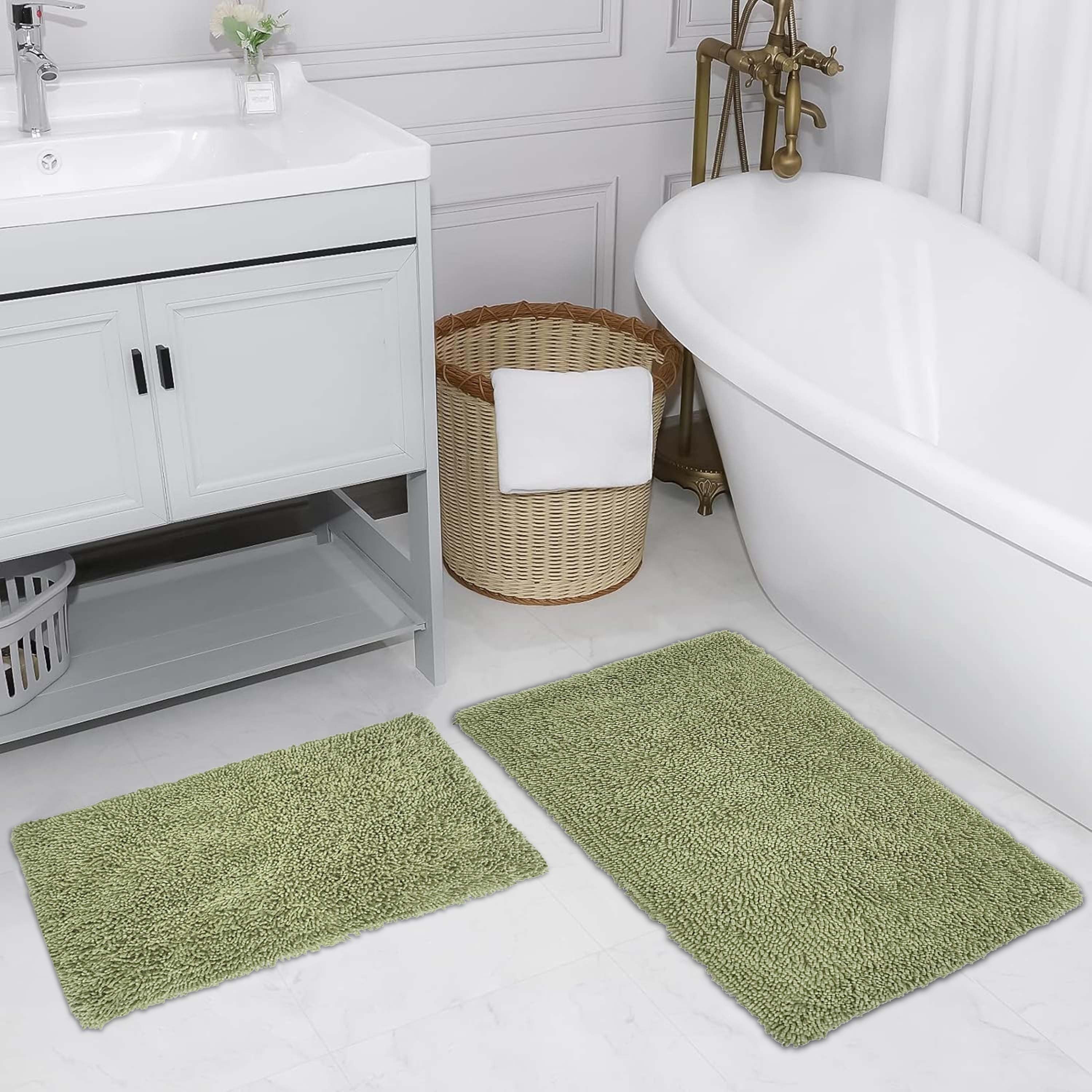 Home Weavers Fantasia Bath Rug 100% Cotton Non-Slip Bathroom Rug Set Machine Washable Bathroom Rug-17"x24", Bath Rug- 21"x34", Sage Color 2 Piece Bath Carpet set