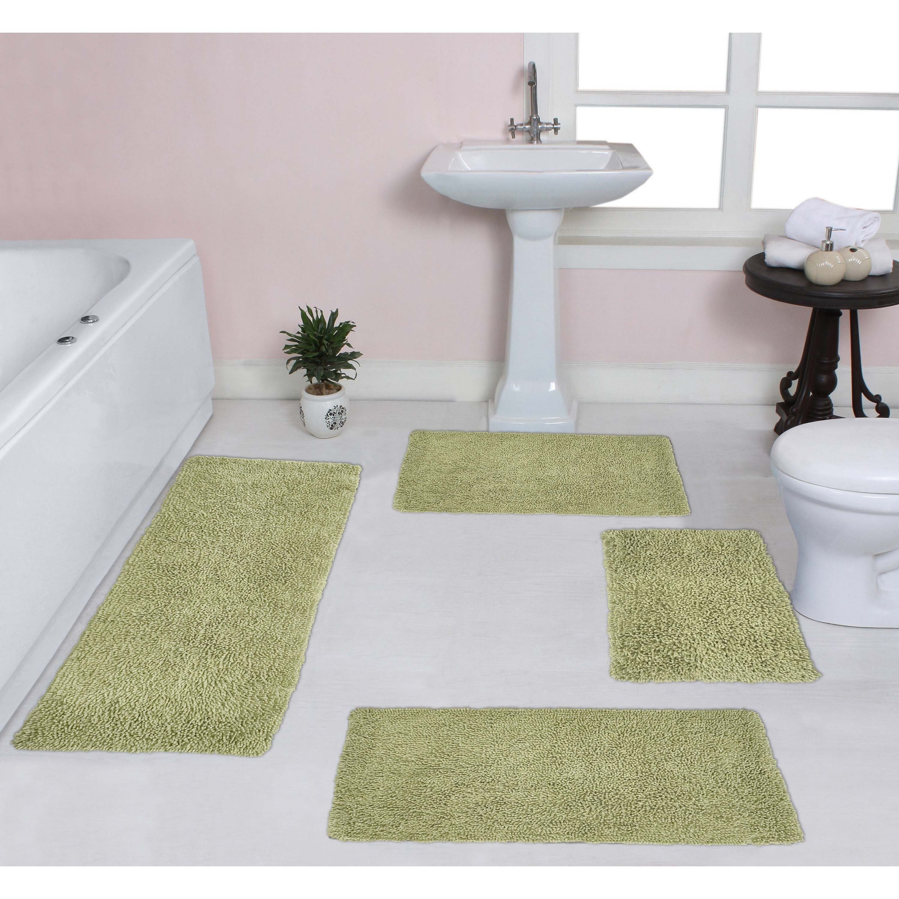 Sage Green Cotton Non-Slip 4 Piece Bath Rug Set