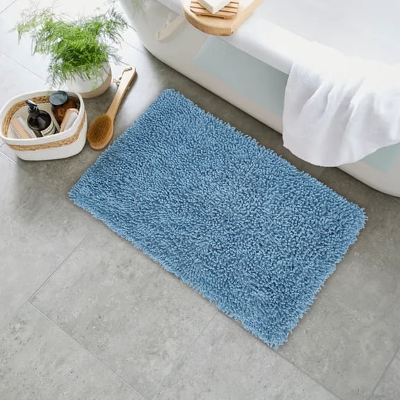 Home Weavers Fantasia Collection 100% Cotton Bathroom Rugs Set, Machine Washable Rug, Extra Soft and Absorbent bath Rug, Kitchen Mat, Bath Rug, Bath Floor Mat Non Slip, 17"x24" Rectangle, Blue