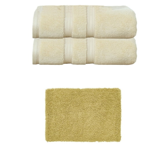 Home Weavers Fantasia Collection 100% Soft Cotton Super Absorbent 2 Pcs Bath Towel Set & 1 Pc 17x24" Bath Rug, Machine Washable & Non Slip (Set of 3), Yellow