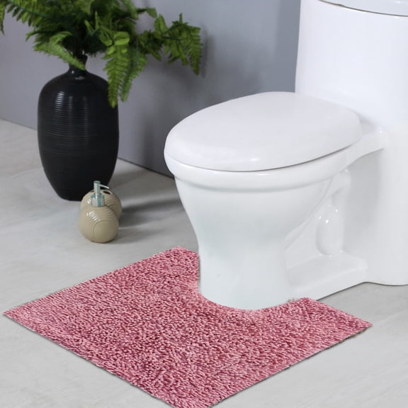 Home Weavers Fantasia Collection Toilet Rugs U Shaped Contour, Extra Thick Bathroom Rug, Non-Slip Contour Mat for Bathroom, Cotton Soft & Water Absorbent, Machine Washable, 20"x20" Contour, Pink
