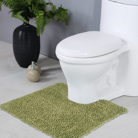 Home Weavers Fantasia Collection Toilet Rugs U Shaped Contour, Extra Thick Bathroom Rug, Non-Slip Contour Mat for Bathroom, Cotton Soft & Water Absorbent, Machine Washable, 20"x20" Contour, Sage
