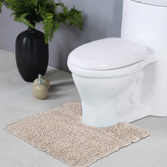 Home Weavers Fantasia Collection Toilet Rugs U Shaped Contour, Non-Slip Contour Mat for Bathroom, 100% Cotton Soft & Water Absorbent, Machine Washable, 20"x20" Contour, Ivory