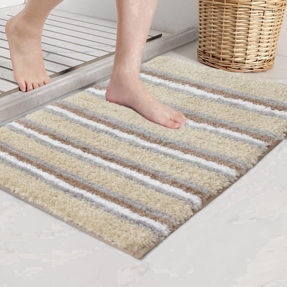 Home Weavers Glamour Collection 100% Polyester Microfiber Bathroom Rug, Water Absorbent Soft Microfiber Shaggy Mat - 24"x40" Linen - 24"x40"