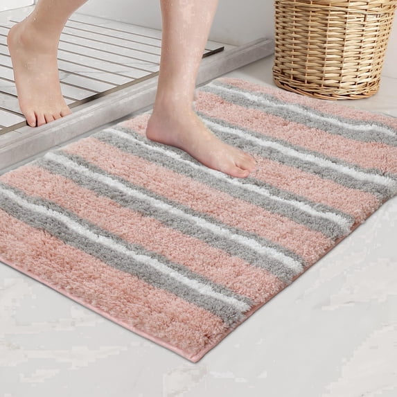 Home Weavers Glamour Collection Microfiber Bath Rug, Soft Absorbent Shaggy Bathroom Rug, Machine Washable, 24" x 40", Pink
