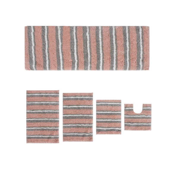 Home Weavers Glamour Collection 100% Polyester Microfiber Non-Slip Bath Rug,Extra Soft Microfiber Bedroom Rug with Anti-Slip Backing,Water/Dust Absorbent Fast Dry Shower Mat - 5PC Set, Pink