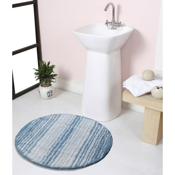 Home Weavers Gradation Collection 100% Cotton Tufted Round Shape Bathroom Rug, Soft and Absorbent Bath Rugs, Non-Slip Bath Rug, Machine Washable Bath Mats for Bathroom- 30" Round, Blue