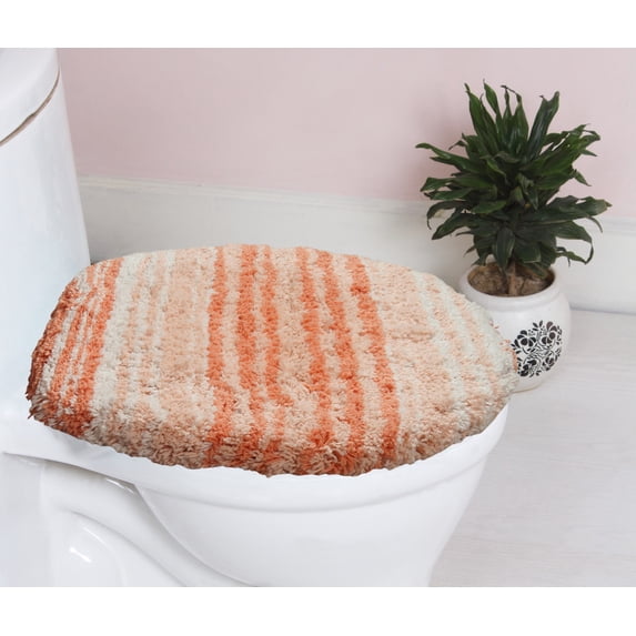 Home Weavers Gradation Collection Toilet Lid Seat Cover Bath Rug, 100% Cotton Soft Universal Fit for Standard Oblong Round Bath Room Bowl Lids, Washable 18"x18" Toilet Lid Cover, Coral